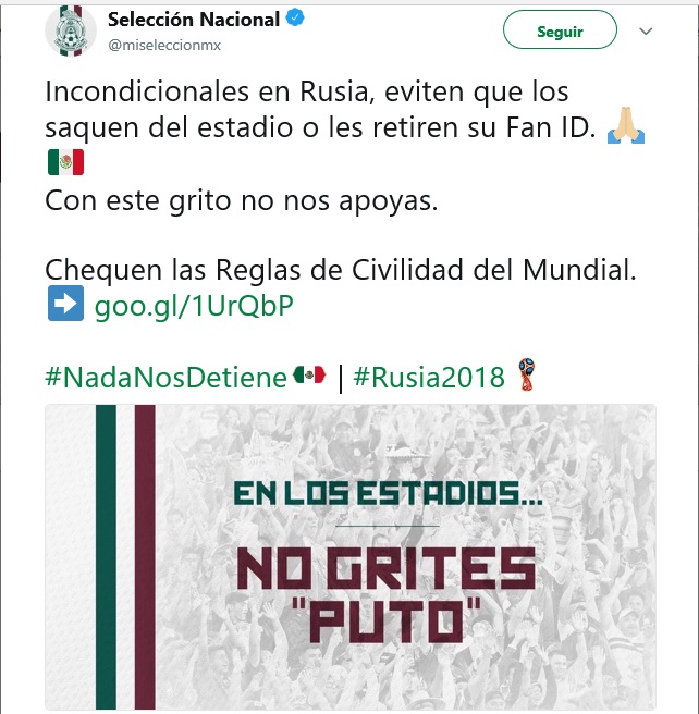 Solicitud a no gritar puto, Selección Mexicana