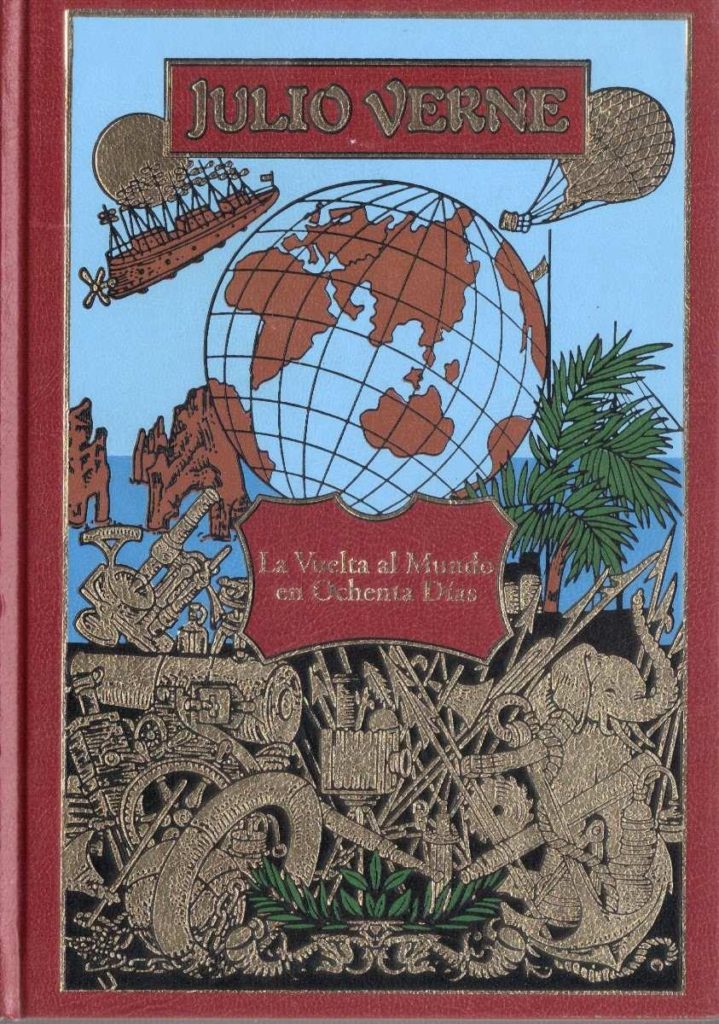 Portada de libro, La vuelta al mundo en ochenta días de Julio Verne.