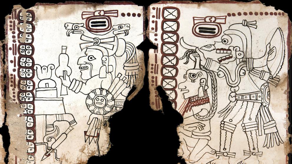 Fragmento del 'Códice Maya', estudiado en la Biblioteca Nacional de Antropología, en Ciudad de México (EFE)