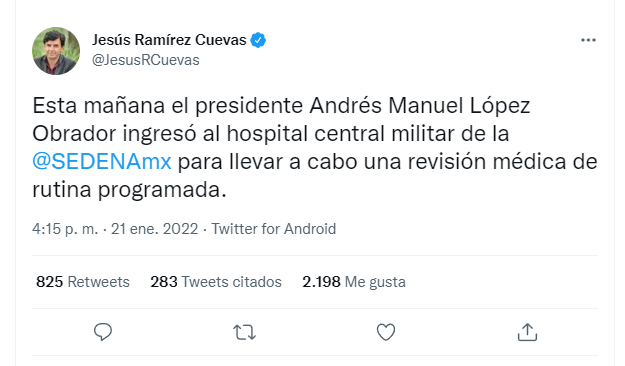 AMLO ingresó a Hospital Central Militar por revisión