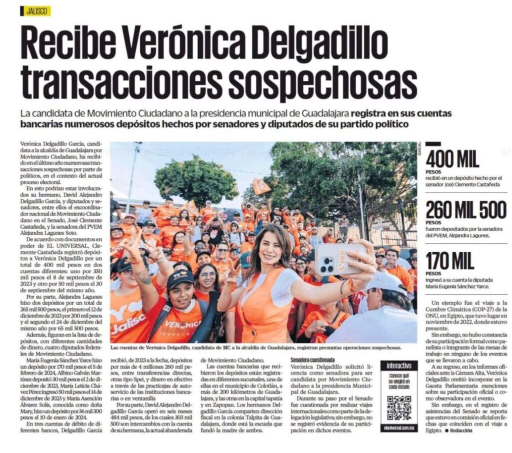 Verónica Delgadillo recibió ‘sospechosos’ depósitos bancarios: El Universal