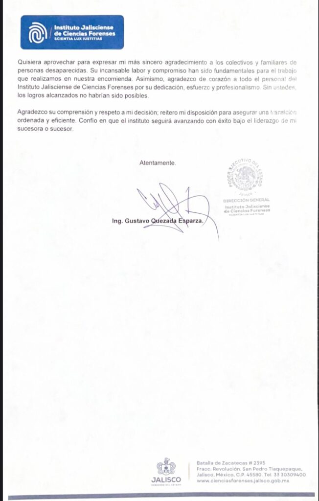 Quezada Esparza rechaza invitación de Lemus para dirigir el IJCF