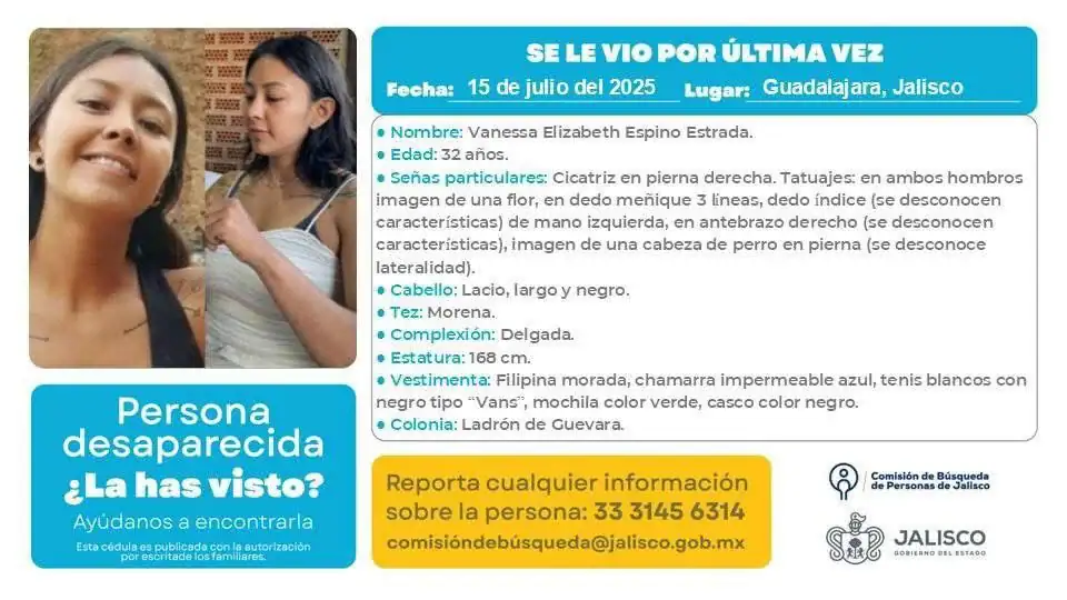 Familiares comparten la cédula de búsqueda de Vanessa.