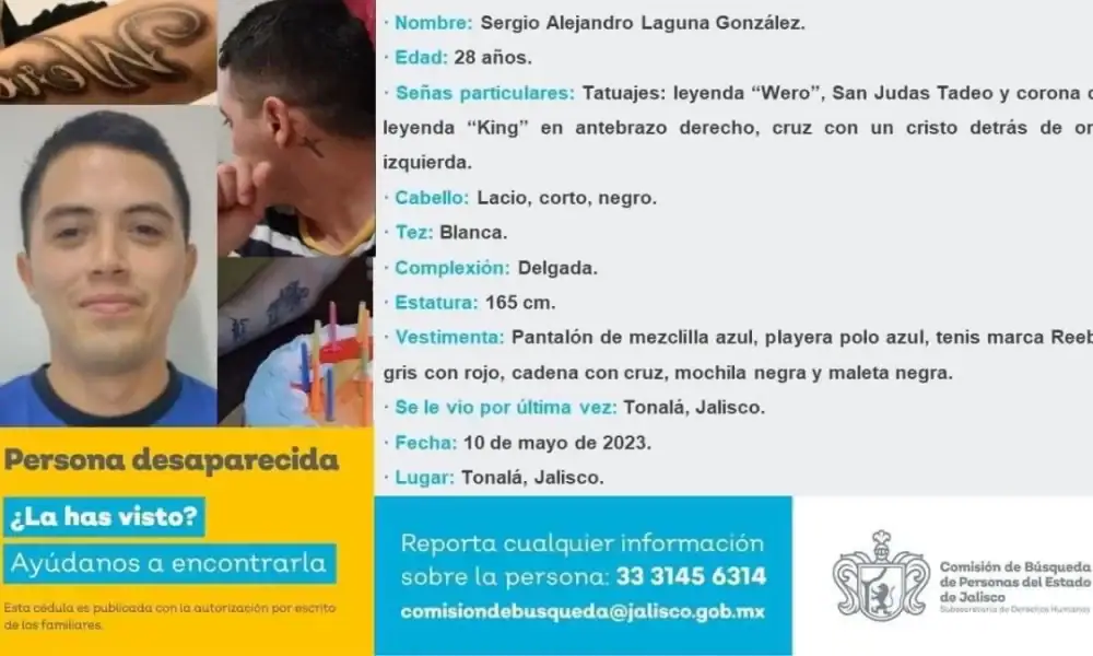 Familiares buscan a Sergio Alejandro desaparecido desde 2023.