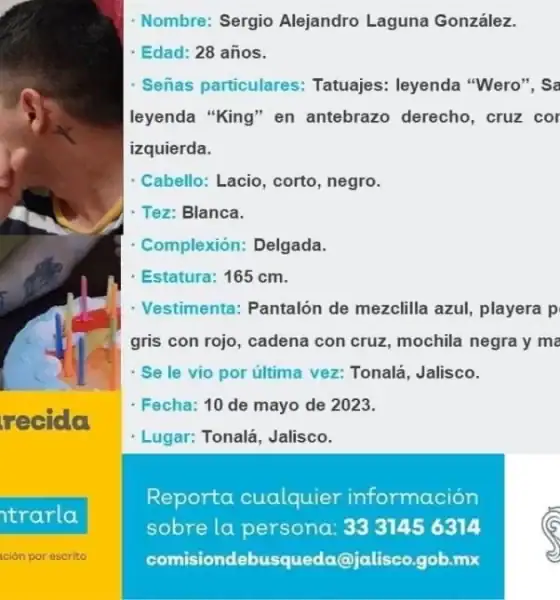 Familiares buscan a Sergio Alejandro desaparecido desde 2023.