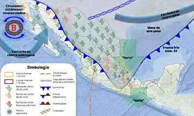 Frente frío 33 provocará lluvias, viento y descenso de temperatura en Guadalajara