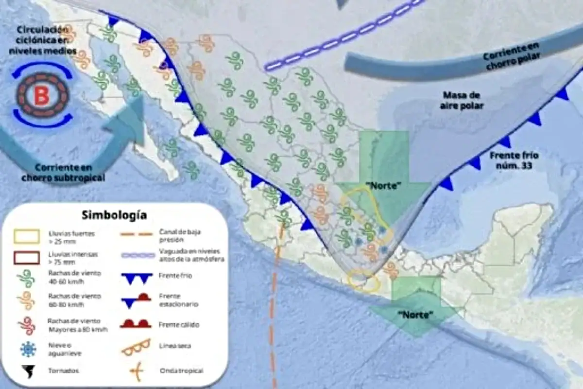 Frente frío 33 provocará lluvias, viento y descenso de temperatura en Guadalajara