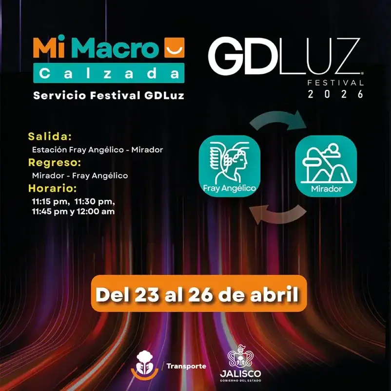 Amplían horarios del transporte en Guadalajara por festival GDLuz
