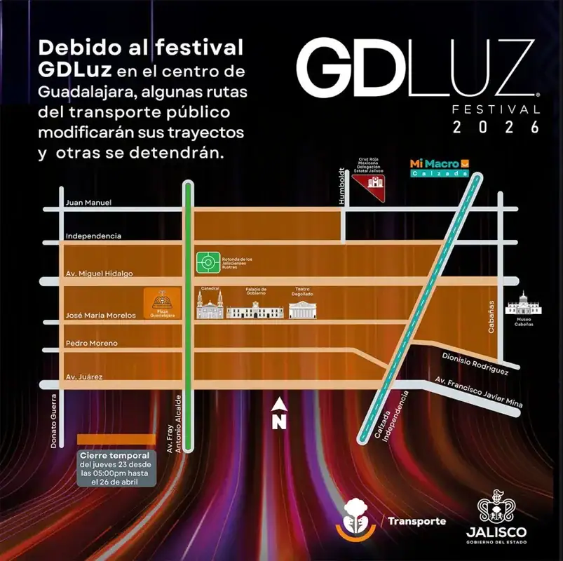 Amplían horarios del transporte en Guadalajara por festival GDLuz