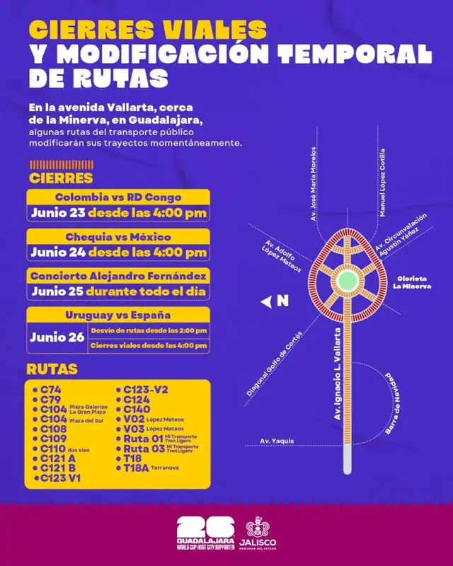 Partidos del Mundial y concierto de Alejandro Fernández provocan ajustes viales