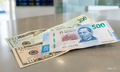 Billetes de dólares estadounidenses y pesos mexicanos ilustran el precio del dólar de este viernes 31 de julio de 2026.