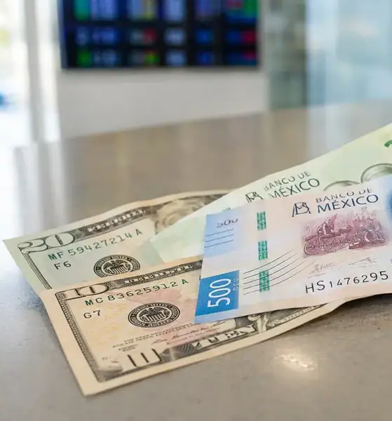 Billetes de dólares estadounidenses y pesos mexicanos ilustran el precio del dólar de este viernes 31 de julio de 2026.