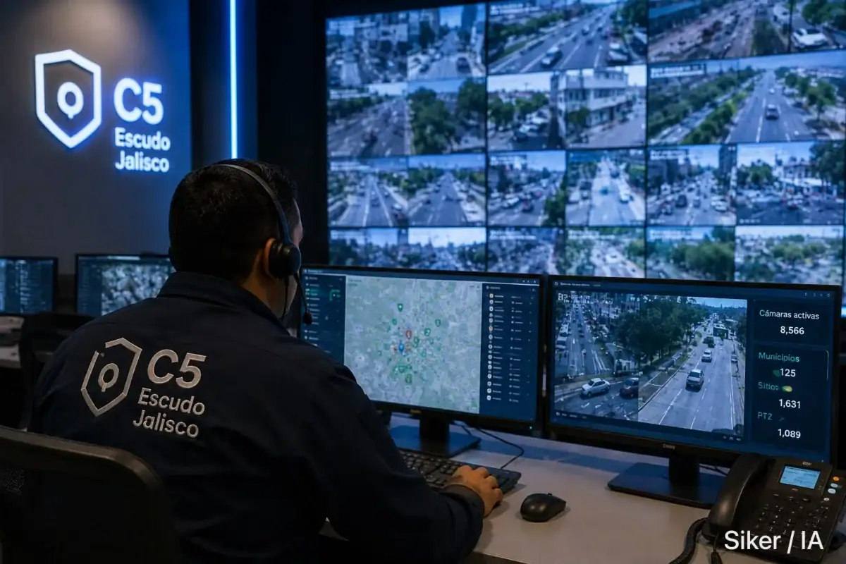 Personal del C5 Escudo Jalisco monitorea cámaras de videovigilancia y sistemas de atención de emergencias.