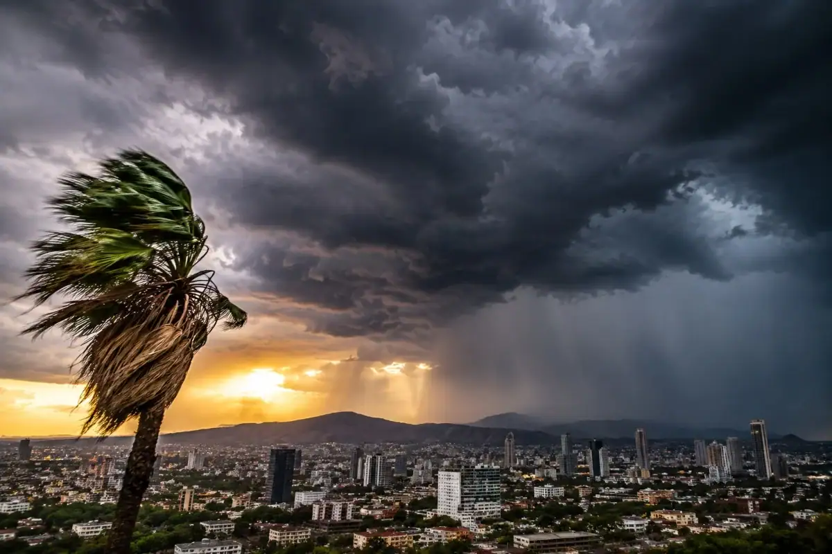 Cielo parcialmente nublado sobre la Zona Metropolitana de Guadalajara antes de una tarde con probabilidad de tormentas.