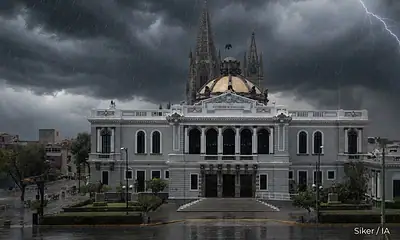 Nubes de tormenta avanzan sobre la Zona Metropolitana de Guadalajara durante una tarde cálida.