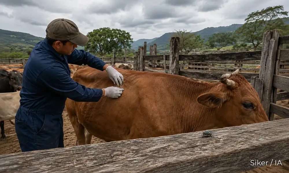 Veterinario inspecciona ganado ante los casos de gusano barrenador en Jalisco.