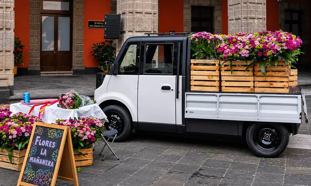 Olinia Carga, minivehículo eléctrico mexicano con capacidad para transportar hasta 650 kilos de mercancía.