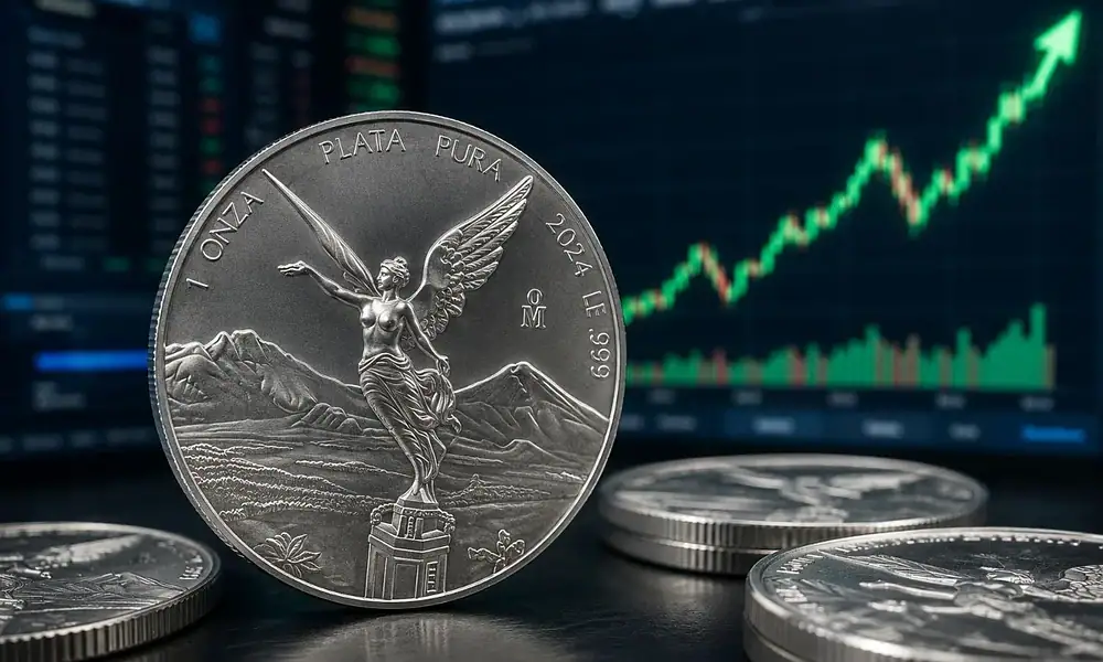 Onza de plata Libertad HOY: arranca la semana en máximo reciente en Banco Azteca