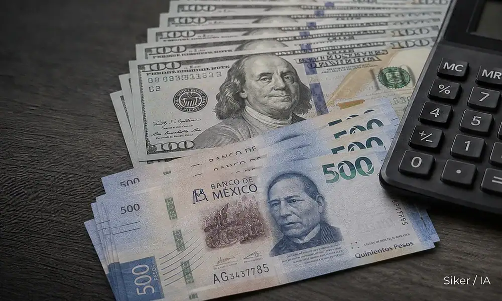 Billetes de dólares estadounidenses junto a pesos mexicanos durante una jornada marcada por la decisión de Banxico.
