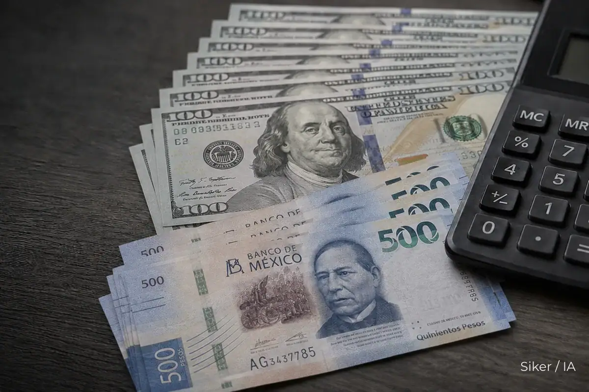 Billetes de dólares estadounidenses junto a pesos mexicanos durante una jornada marcada por la decisión de Banxico.