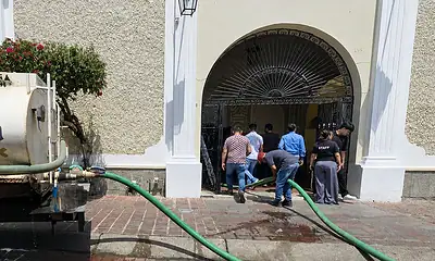 Centro Cultural El Refugio de Tlaquepaque tras la reconexión parcial del servicio de agua.