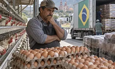 Productor avícola entre gallinas y huevo ante importaciones de pollo de Brasil