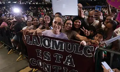 Claudia Sheinbaum durante su gira de informe en la Arena VFG de Tlajomulco.
