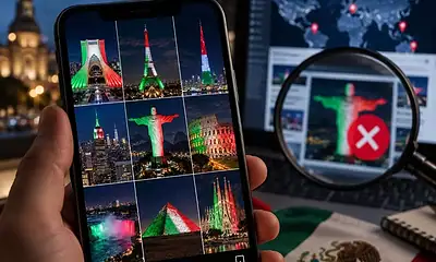 Collage viral de monumentos supuestamente iluminados por México en 2026