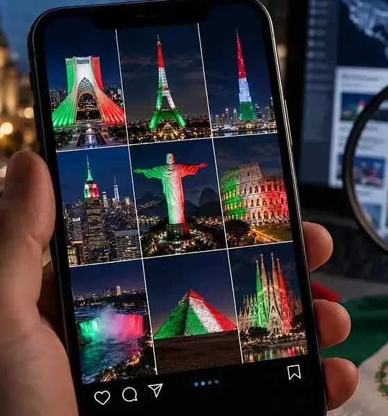 Collage viral de monumentos supuestamente iluminados por México en 2026