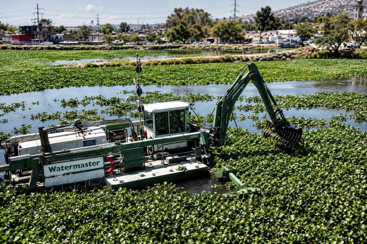 Trabajos de desazolve y saneamiento en la presa Las Pintas para mejorar la calidad del agua en Guadalajara.