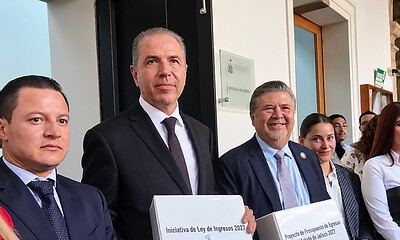 Carlos Arias Madrid y Luis García Sotelo presentan ante el Congreso de Jalisco el paquete económico 2027, por 193 mil 640 millones de pesos.