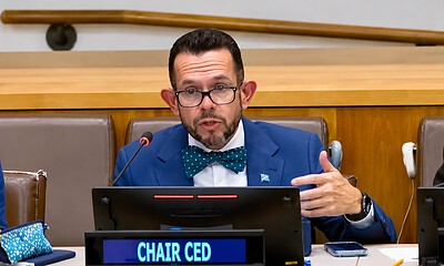 Juan Pablo Albán Alencastro, presidente del Comité contra la Desaparición Forzada de la ONU, durante la presentación de su informe anual ante Naciones Unidas.