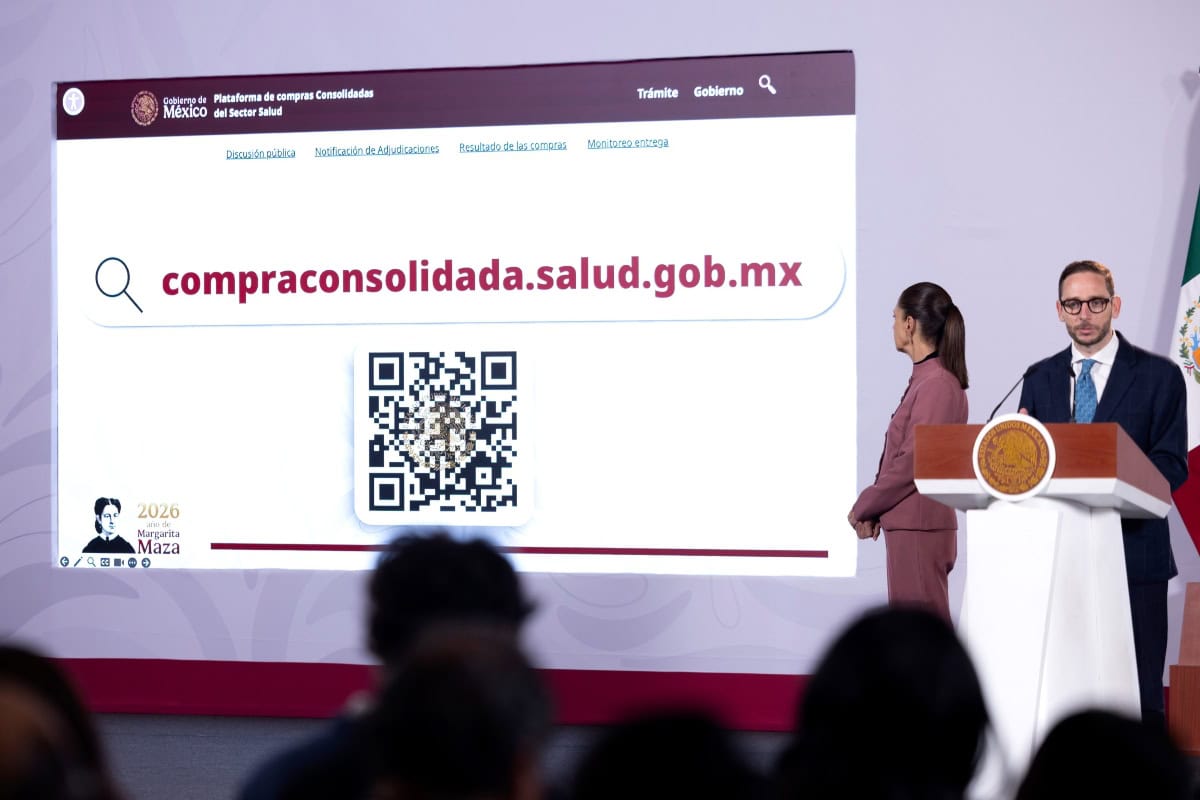 Presidenta Claudia Sheinbaum durante la presentación de resultados de la compra consolidada de medicamentos e insumos médicos.